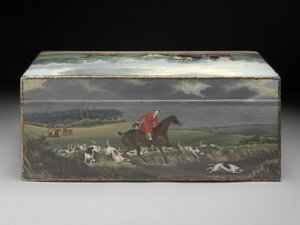 En cigarrlåda målad med scener från Taglioni-tryck, c.1840 (olja på fruktträ) (se 285535 för frontvy) av English School